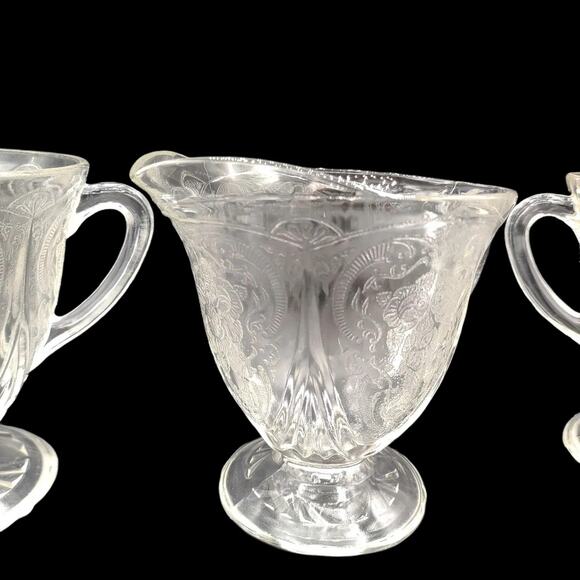 Hazel-Atlas ROYAL LACE Clear Depression Glass Footed Creamer, 2 Open Sugar Bowls - Picture 3 of 8